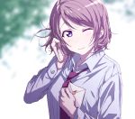  1girl blue_eyes collared_shirt envelope gamjolno grey_hair hand_in_hair highres holding_envelope long_sleeves love_live! love_live!_sunshine!! messy_hair necktie nervous_smile one_eye_closed red_neckwear shirt short_hair solo upper_body watanabe_you white_shirt 