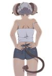  1girl camisole demon_girl demon_tail facing_away from_behind grey_hair horns mattaku_mousuke original sheep_horns short_hair short_shorts shorts solo tail white_background 