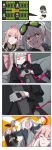  3girls 4koma aek-999_(girls_frontline) brown_eyes comic girls_frontline goggles goggles_on_head hat headphones headphones_around_neck highres long_hair mdr_(girls_frontline) motion_blur multiple_girls ntw-20_(girls_frontline) pink_eyes pink_hair ponytail silver_hair sleeping sweat xiu_jiayihuizi 