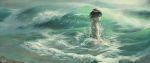  1girl abe_yasushi_(umizoi_tibet) beach green_eyes highres nude original short_hair smile tagme water waves 
