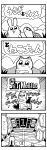  1 4koma :3 absurdres animal_ears bkub buck_teeth cat clouds comic english f-zero greyscale head highres monochrome mountain musical_note original parody rabbit rabbit_ears race_track robot rocket simple_background smile speech_bubble translation_request turtle two-tone_background 