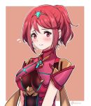  1girl artist_request blush breasts earrings fingerless_gloves gloves highres pyra_(xenoblade) jewelry large_breasts ponytail red_shorts redhead shorts sidelocks smile solo tiara xenoblade xenoblade_2 