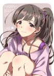  1girl alternate_costume bangs black_eyes black_hair blush bra_strap breasts cleavage collarbone eyebrows_visible_through_hair idolmaster idolmaster_cinderella_girls kobayakawa_sae long_hair ponytail small_breasts smile solo youhei_(testament) 