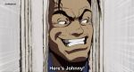  1boy ahriman_(artist) brown_eyes door fake_screenshot here&#039;s_johnny! highres jack_torrance_(the_shining) parody smile style_parody subtitled tagme the_shining 