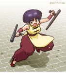  1girl alternate_costume chinese_clothes holding holding_weapon ranma_1/2 short_hair solo sweat tendou_akane tonfa wantan-orz weapon 