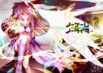  1girl absurdres angel_wings breasts commentary_request copyright_name crop_top cross feathered_wings feathers gloves gradient_hair halo highres jibril_(no_game_no_life) kanmai_x_sou large_breasts light_smile long_hair low_wings magic_circle midriff multicolored_hair no_game_no_life pink_hair sideboob sitting solo symbol-shaped_pupils tattoo very_long_hair white_wings wing_ears wings yellow_eyes 