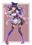  1girl apron black_hair blake_belladonna bow frills hair_bow iesupa katana long_hair maid maid_apron maid_headdress mary_janes rwby shoes skirt solo sword thigh-highs weapon wrist_cuffs yellow_eyes 