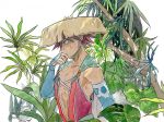  1boy blue_eyes brown_hair cape cat fuurai_no_shiren highres japanese_clothes male_focus sandogasa shiren_(fuurai_no_shiren) shirt sleeveless sleeveless_shirt solo sweat traditional_media upper_body wiping_face 