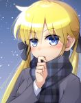  1girl bangs blonde_hair blue_eyes blush doria_(5073726) eyebrows_visible_through_hair kill_me_baby long_hair looking_at_viewer open_mouth scarf solo sonya_(kill_me_baby) twintails 