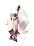  1girl blue_eyes commentary_request hair_ornament kaguya_luna kaguya_luna_(character) looking_at_viewer mouth_hold profile short_hair silver_hair simple_background solo twintails upper_body white_background yuuzii 