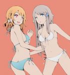  2girls bikini blue_eyes blush braid breasts brown_hair front-tie_top hair_ornament hair_scrunchie highres imouto_sae_ireba_ii kani_nayuta long_hair looking_at_viewer multiple_girls navel open_mouth red_eyes scrunchie shirakawa_miyako side-tie_bikini silver_hair swimsuit yang_zheng_yu 