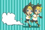  blonde_hair deoxy_(piapro) hood kagamine_len kagamine_rin open_mouth running short_hair siblings striped twins vocaloid 