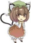  bad_id brown_eyes brown_hair cat_ears cat_tail chen chibi hat heart heart_tail leaning_forward multiple_tails short_hair solo standing tail touhou urin 