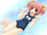  hair_ribbon one-piece_swimsuit pink_hair ribbon school_swimsuit shibacha swimsuit twintails 