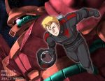  blonde_hair blue_eyes gundam helmet jerid_messa kashiwa_(kishiro) male marasai mecha pilot_suit short_hair solo space zeta_gundam 