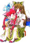  blush brown_hair cat_ears kaenbyou_rin n-mix red_eyes red_hair redhead reiuji_utsuho ribbon touhou 