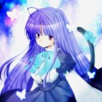  bad_id blue_hair butterfly dress frederica_bernkastel purple_eyes ribbon tail umineko_no_naku_koro_ni violet_eyes 