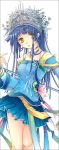  blue_hair crown jewelry long_hair long_sleeves necklace skirt standing yellow_eyes 