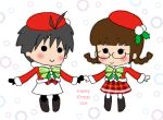  akizuki_ritsuko antenna_hair bakufu blush bow braid chibi christmas fuu_(futian) glasses hat holly idolmaster kikuchi_makoto snow twin_braids 