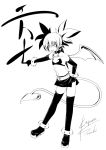  demon_tail disgaea earrings elbow_gloves etna flat_chest gloves hagane_soushi jewelry kagura_soushi monochrome signature tail thigh-highs thighhighs twintails wings 