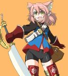  animal_ears bandaid cat_ears fighter_(7th_dragon) gloves naitou_kouse pink_hair sword weapon yellow_eyes 