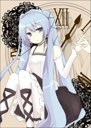  bad_id blue_hair dress frills hand_holding hatsune_miku holding_hands lolita_fashion mono_(recall) pantyhose ribbon thigh-highs vocaloid white_legwear white_pantyhose yami-iro_alice_(vocaloid) 