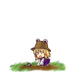  chibi frog hat moriya_suwako simple_background socha solo touhou 