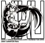  hand_on_headphones hatsune_miku headphones lowres monochrome nana_(artist) thighhighs twintails vocaloid 