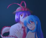  blue_hair hat hinanawi_tenshi long_hair multiple_girls nagae_iku red_eyes rex rex_k ribbon short_hair touhou 