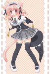  animal_ears artist cat_ears cat_tail hat maid_headdress pink_eyes pink_hair pointing purple_eyes shararan skirt solo tail thigh-highs thighhighs witch_hat zettai_ryouiki 
