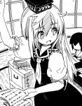  1girl book greyscale hat kamishirasawa_keine long_hair looking_away looking_back maguro_(mawaru_sushi) monochrome neckerchief open_mouth touhou writing 