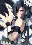  1girl absurdres bare_back bare_shoulders black_hair board_game chibi eyepatch fate/grand_order fate_(series) fishnets highres long_hair looking_at_viewer mochizuki_chiyome_(fate/grand_order) nanakaku short_hair simple_background solo very_long_hair violet_eyes white_background 