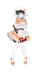  1girl alternate_costume black_hair dress enmaided formation_girls full_body gift gloves goggles goggles_around_neck hat highres holding holding_elbow holding_gift looking_at_viewer maid marina_fudou multicolored_hair official_art orange_dress orange_footwear ririkuto short_hair short_sleeves solo transparent_background two-tone_hair white_gloves white_hair white_hat 