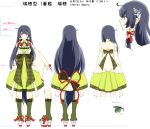  ahoge backless_outfit bare_back black_hair bridal_gauntlets detached_sleeves dress fishnet_legwear fishnets furisode green_dress grey_eyes hair_ribbon hair_tubes hakama high_heels jacket japanese_clothes kantai_collection kimono kneehighs kouga_(mutsumi) long_hair low-tied_long_hair mizuho_(kantai_collection) obi ribbon sandals sash sidelocks simple_background translation_request very_long_hair white_background 