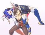  2girls animal_ears blue_hair blush breasts bunny_girl bunny_tail bunnysuit closed_eyes detached_collar fake_animal_ears fire_emblem fire_emblem:_mystery_of_the_emblem fire_emblem_heroes fire_emblem_if jaegan jewelry kagerou_(fire_emblem_if) katua leotard long_hair multiple_girls open_mouth ponytail rabbit_ears smile strapless strapless_leotard submission_hold tail wrestling 