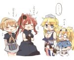  ... 4girls apron black_dress black_shirt blonde_hair blue_eyes blue_shirt breast_pocket breasts brown_hair cleavage closed_eyes collared_shirt cowboy_shot crying crying_with_eyes_open dress fingerless_gloves gambier_bay_(kantai_collection) gloves hairband intrepid_(kantai_collection) iowa_(kantai_collection) kantai_collection miniskirt mismatched_legwear multicolored multicolored_clothes multicolored_gloves multiple_girls neckerchief o_o open_mouth pocket ponytail rebecca_(keinelove) remodel_(kantai_collection) saratoga_(kantai_collection) shirt short_hair short_sleeves side_ponytail simple_background skirt smokestack spoken_ellipsis striped striped_legwear tears thigh-highs translation_request twintails vertical-striped_legwear vertical_stripes white_background 