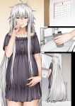  1girl :t black_dress brushing_teeth calendar_(object) comic commentary dress fate/grand_order fate_(series) ginhaha hair_between_eyes hand_on_own_stomach jeanne_d&#039;arc_(alter)_(fate) jeanne_d&#039;arc_(fate)_(all) long_hair messy_hair pregnant silent_comic silver_hair very_long_hair yellow_eyes 