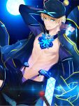  1boy 36.8 artoria_pendragon_(all) baseball_cap blonde_hair closed_mouth fate/grand_order fate/prototype fate_(series) full_moon hat himitsucalibur jacket looking_at_viewer male_focus moon mysterious_heroine_x rojiura_satsuki:_chapter_heroine_sanctuary saber_(fate/prototype) shorts smile solo track_jacket 