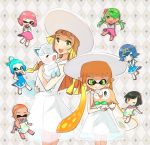  6+girls alola_form alolan_vulpix black_hair blonde_hair blue_eyes blue_hair braid chibi closed_eyes cosplay crossover dark_skin domino_mask dress gen_1_pokemon gen_7_pokemon green_eyes green_hair hairband hat holding inkling lillie_(pokemon) lillie_(pokemon)_(cosplay) long_hair mallow_(pokemon) mask mizuki_(pokemon_sm) mosamosa0210 multiple_girls one_eye_closed open_mouth orange_hair pink_eyes pink_hair pointy_ears pokemon pokemon_(creature) pokemon_(game) pokemon_sm rowlet shirt short_hair sleeveless sleeveless_dress splatoon suiren_(pokemon) sun_hat tentacle_hair tied_shirt trial_captain twin_braids white_dress white_hat 