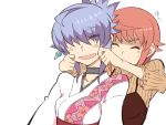  2girls choker closed_eyes japanese_clothes kusanagi_tonbo mouth_pull multiple_girls orange_hair original purple_hair 