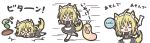  &gt;_&lt; 1girl :d ahoge animal_ears apron bangs black_dress black_footwear blonde_hair blush_stickers bone bowl chibi closed_eyes cup dog_ears dog_girl dog_tail dress eyebrows_visible_through_hair facing_viewer fleeing green_tea hair_between_eyes holding holding_bone holding_bowl long_hair lying maid maid_headdress on_stomach open_mouth original outstretched_arms pet_bowl puffy_short_sleeves puffy_sleeves rinechun running short_sleeves smile spilling spread_arms tail tea thigh-highs tongue tongue_out translation_request tray tripping white_apron white_legwear xd yunomi 