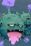  alternate_color bummerdude commentary creature face full_body gen_1_pokemon grey_background highres no_humans poison pokemon pokemon_(creature) shiny_pokemon smoke solo vomiting weezing 