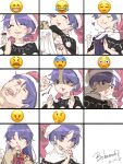  :3 :x bar_censor black_capelet blush book bow bowtie capelet censored closed_eyes cosplay dated doremy_sweet emoji expressions happy hat heart holding holding_book kishin_sagume kishin_sagume_(cosplay) makura manatsu_no_yo_no_inmu middle_finger nightcap pom_pom_(clothes) purple_hair red_bow red_bowtie red_headwear relief scared shaded_face short_hair signature single_wing thinking touhou upper_body violet_eyes white_wings wings yajuu_senpai 