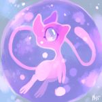  2015 aqua_eyes creature full_body gen_1_pokemon glitchedpuppet mew no_humans pink_skin pokemon pokemon_(creature) signature solo 