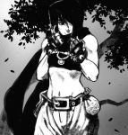  1girl arthur_asa belt belt_buckle biceps buckle capcom dungeons_and_dragons greyscale hood midriff moneybag monochrome moriah muscle muscular_female pants sketch thief 