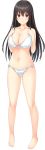  1girl absurdres barefoot bikini black_hair blush breasts brown_eyes collarbone eyebrows_visible_through_hair full_body gluteal_fold hair_ornament hairclip highres large_breasts long_hair looking_at_viewer navel nekonyan official_art smile solo standing swimsuit tonari_ni_kanojo_no_iru_shiawase_~winter_guest~ transparent_background white_bikini yukimura_shiho 