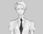  androgynous cairngorm_(houseki_no_kuni) frown gem_uniform_(houseki_no_kuni) grey_background houseki_no_kuni looking_at_viewer necktie short_hair solo upper_body white_eyes white_hair 