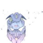  1girl autobot bandage breasts closed_eyes crying nautica no_humans open_mouth simple_background smile solo tears transformers upper_body white_background zoner 