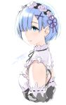  1girl artist_name black_ribbon blue_eyes blue_hair commentary_request dated from_side hair_ornament hair_over_one_eye hair_ribbon hairband hairclip highres light_blush looking_away maid neck_ribbon purple_ribbon re:zero_kara_hajimeru_isekai_seikatsu rem_(re:zero) ribbon short_hair signature smile solo tachibana_roku upper_body x_hair_ornament 