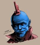  1boy artist_name bald blue_skin brown_background commentary_request dated facial_hair guardians_of_the_galaxy light_smile male_focus portrait signature simple_background solo stubble tachibana_roku yondu_udonta 